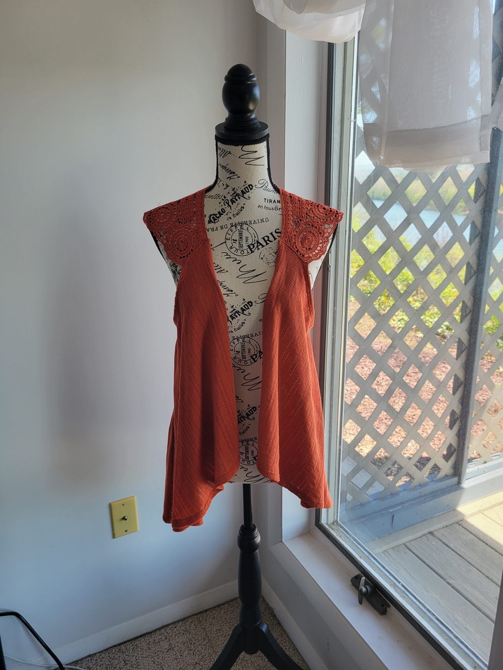 Almost Famous Burnt  Orange Crochet Openwork Vest